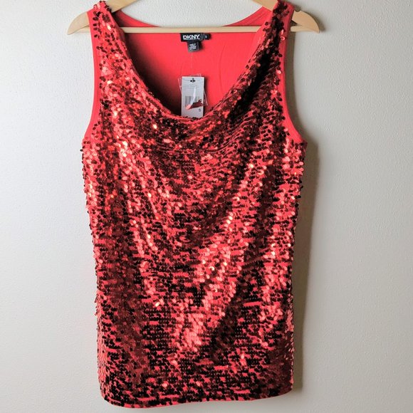 DKNY Red Sequined Top Size S NWT - Picture 2 of 7